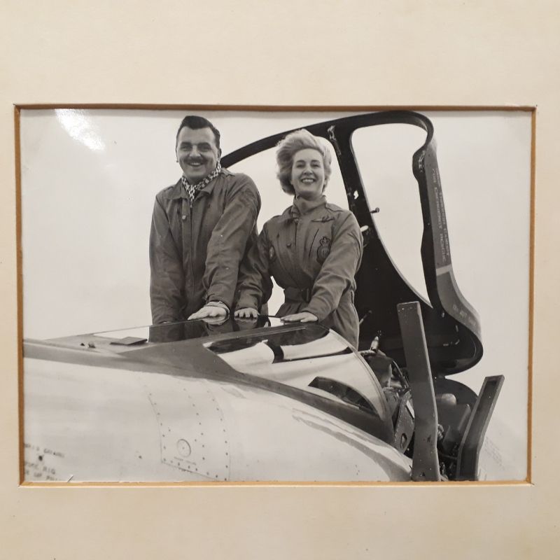 Flight Officer Oakes in the Lightning T4 cockpit accompanied by Flight Lieutenant John Smith, at RAF Middleton St George